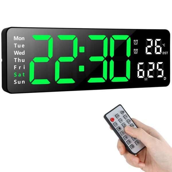 Large Digital Display Watch Led Wall Clock With Date And Temperature (Black)