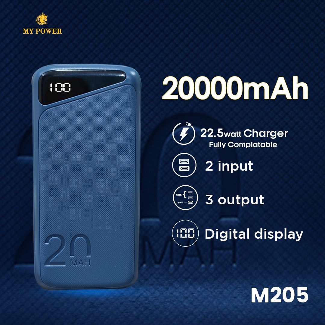 Mypower Fast charging Powerbank | 20000mah Powerbank | Pd Fast Charging Power bank | Digital Display Powerbank | M205 PD QC 3.0 Power Bank