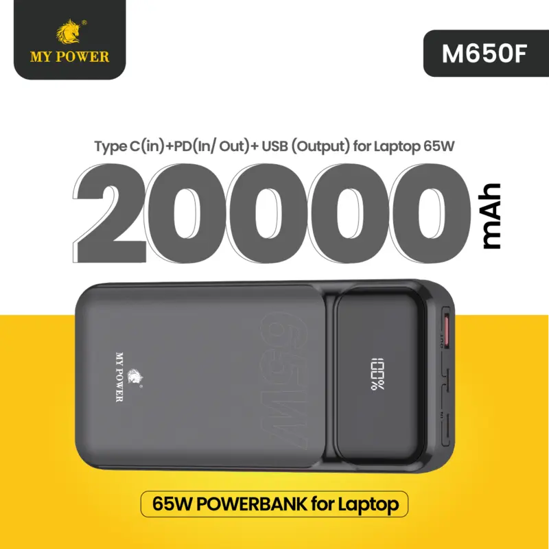 MyPower | 65Watt PowerBank | 20000mah Powerbank | Portable Powerbank | Laptop PowerBank |Fast Charging| Double Type c Port| Type c Input And Output | M650f