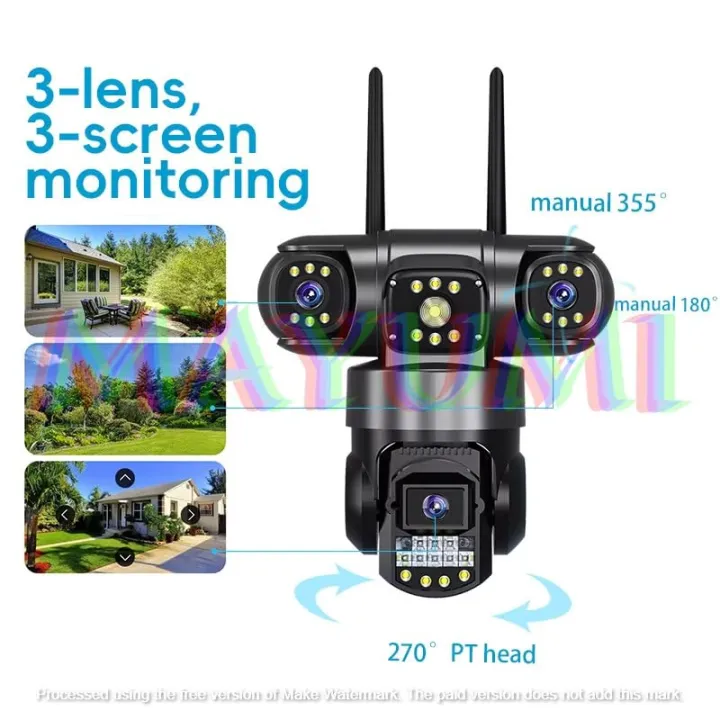 V380 Pro New 3 Lens and 3 Screens PTZ Camera 6MP WiFi Security CCTV Wireless IP Triple-Lens Network PTZ Triple Screens Camera