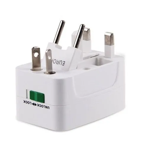 Universal Travel AC Adapter White 1 Piece All In 1 International Plug Converter With Travel Pouch