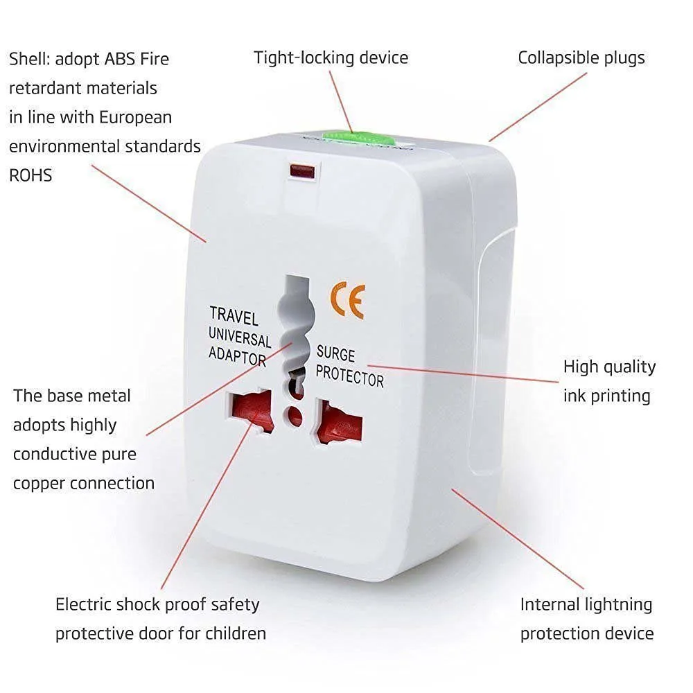 Universal Travel AC Adapter White 1 Piece All In 1 International Plug Converter With Travel Pouch