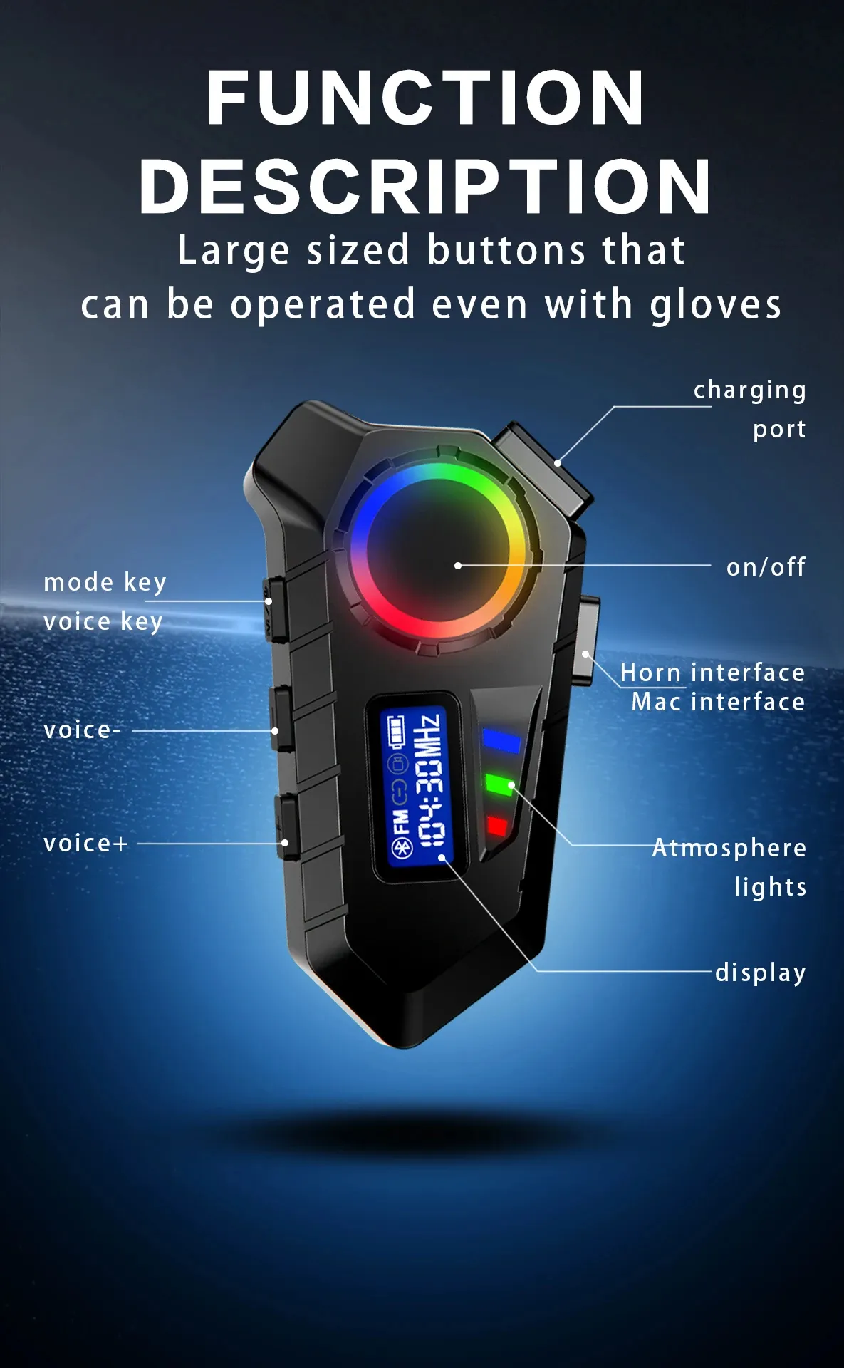 Y30 Motorcycle Bluetooth 5.4 Helmet Headset with LCD Display