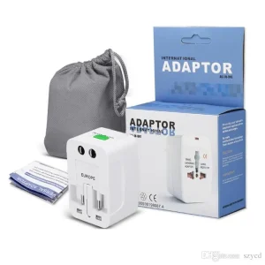 Universal Travel AC Adapter White 1 Piece All In 1 International Plug Converter With Travel Pouch