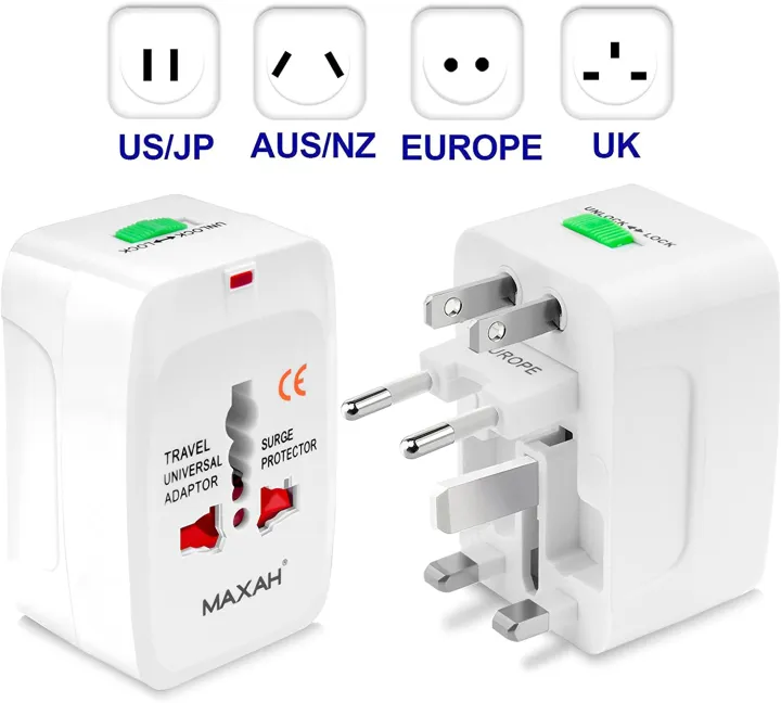 Universal Travel AC Adapter White 1 Piece All In 1 International Plug Converter With Travel Pouch