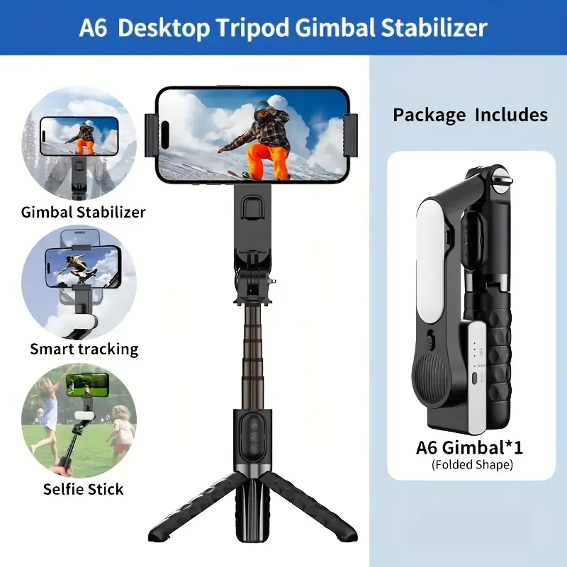 A6 Single Axis Compact Flexible Gimbal Stabilizer with Sport Inception Telescopic Rod