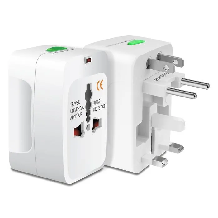 Universal Travel AC Adapter White 1 Piece All In 1 International Plug Converter With Travel Pouch