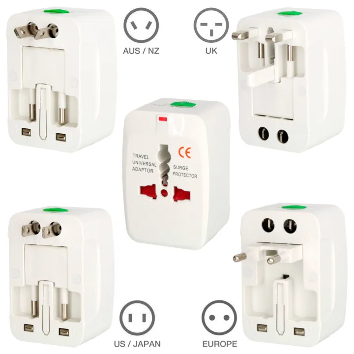 Universal Travel AC Adapter White 1 Piece All In 1 International Plug Converter With Travel Pouch