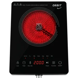 Orbit Infrared Cooker , touch panel, 2000 Watts for all types of utensils can be used like glass, stainless steel, aluminium, ceramic etc. 1 year warranty